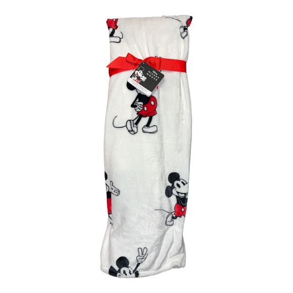 Mickey Mouse Disney Plush Throw White Soft Fleece Blanket NWT - Picture 1 of 6